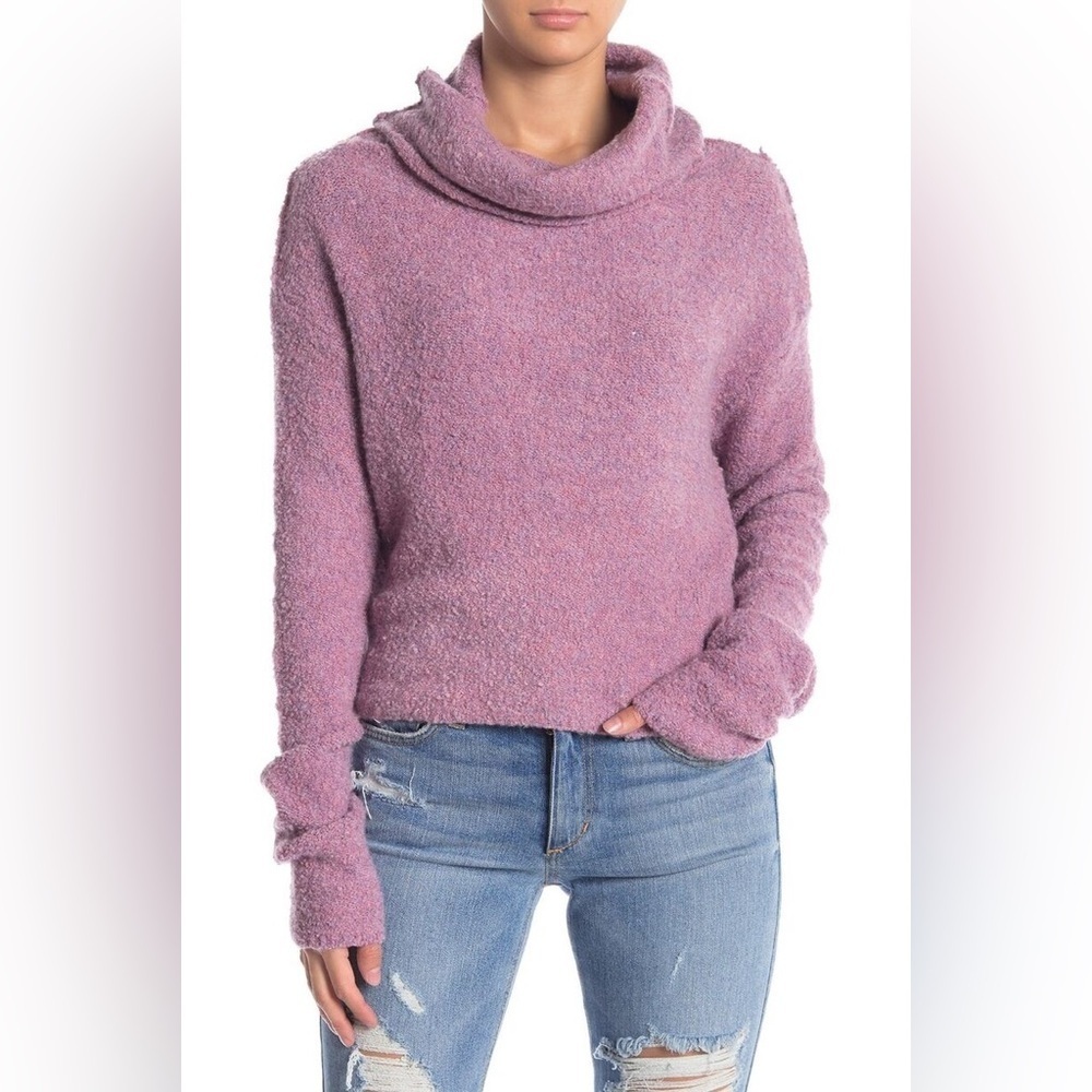Free People Stormy Lavender Purple Boucle Knit Wool Blend Pullover Sweater EUC S